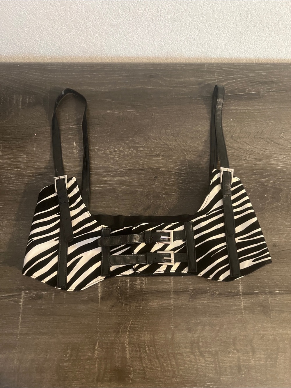 Zebra Print Buckle Bralette Top - Black & White